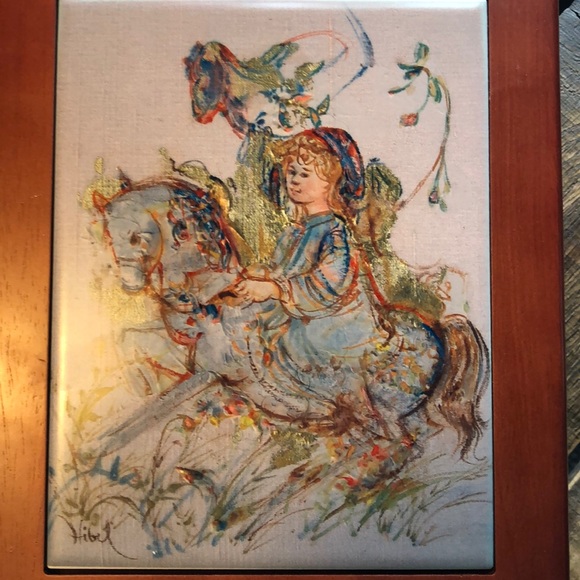 Edna Hibel “Girl on Horse” felt wooden trinket box - Picture 2 of 13